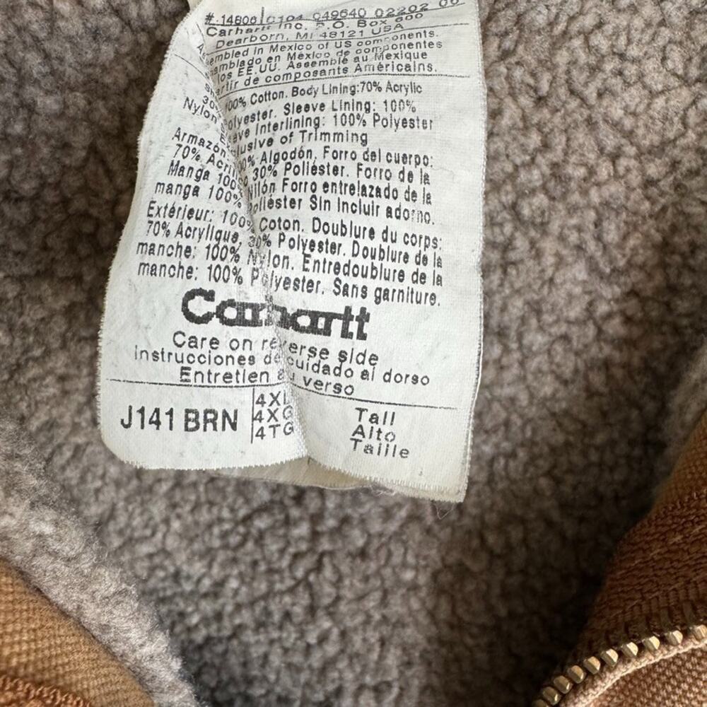 2006 Carhartt 4XL Tall Hooded Jacket Sierra Sherpa Lined J141 Tan BRN Brown Mens - Picture 3 of 16